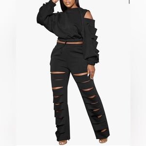 Elegant Black Women's Cut-Out Jogger Set